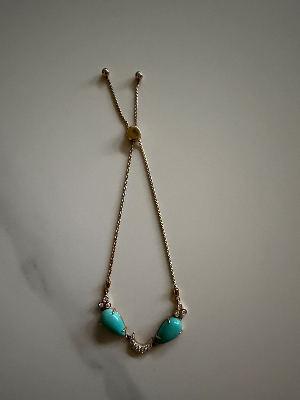 18k yellow gold with diamonds Adjustable Turquoise Stone Bracelet- Women Jewelry